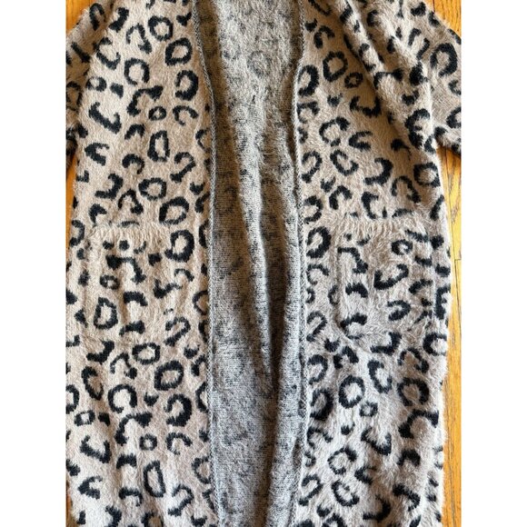 EUC Entro Women's Duster Cardigan Size Large Gray Knit Animal Print Open Front - Picture 2 of 7